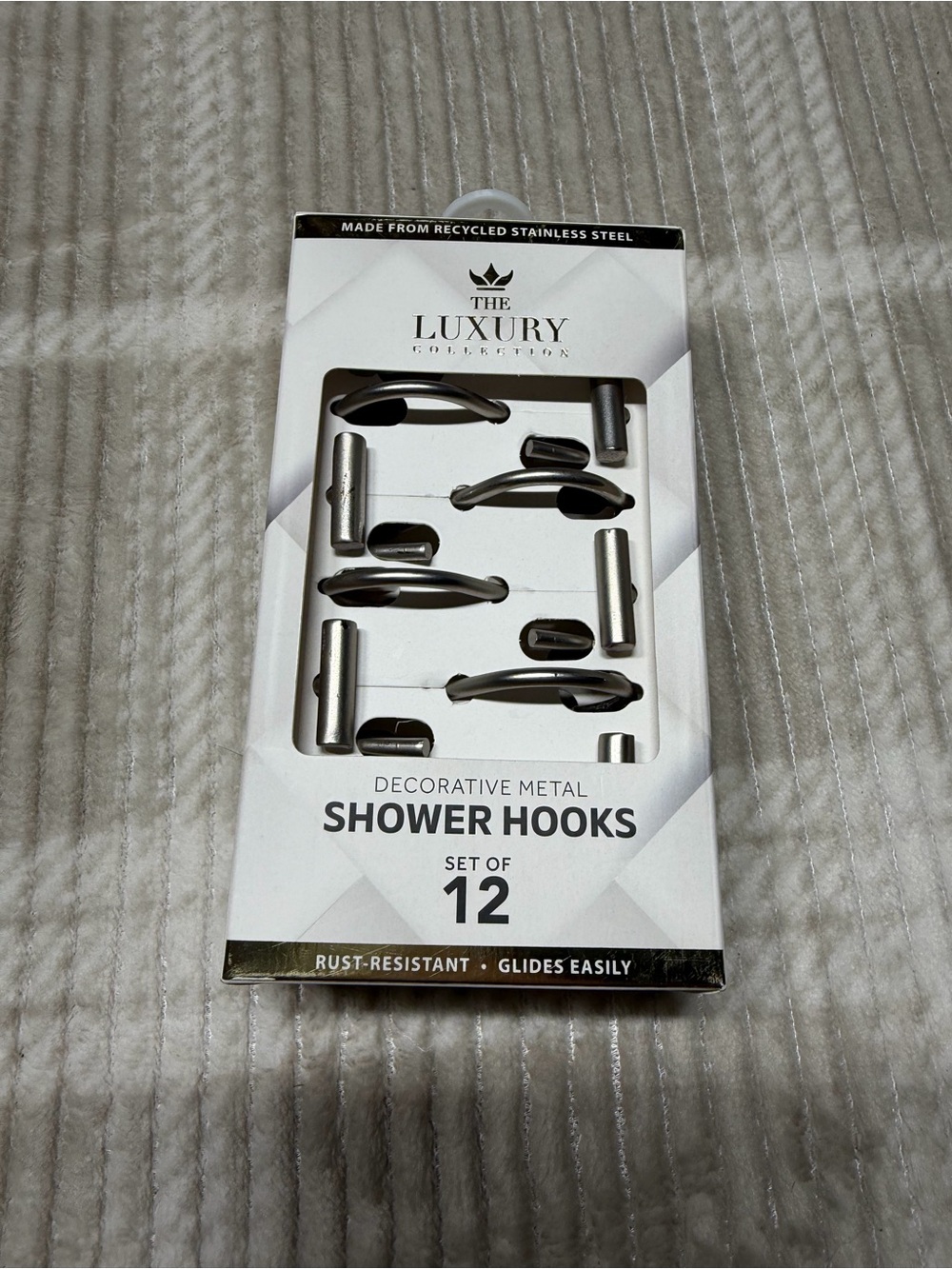 Silver Decorative Metal Shower Hooks - Set of 12